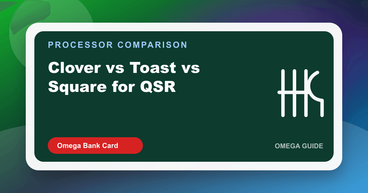 Quick-service restaurant counter comparing Clover, Toast, and Square POS during a lunch rush
