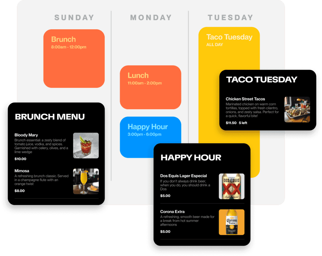 Union menu by daypart and specials