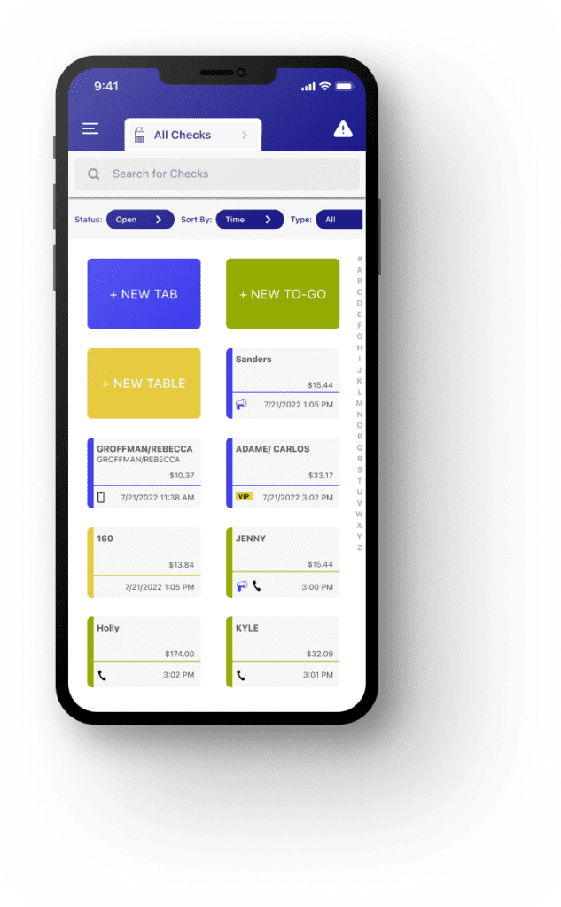 All tables view on iPhone