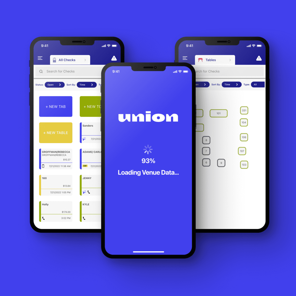 Union Pocket on iPhone with Tap to Pay and ordering screens