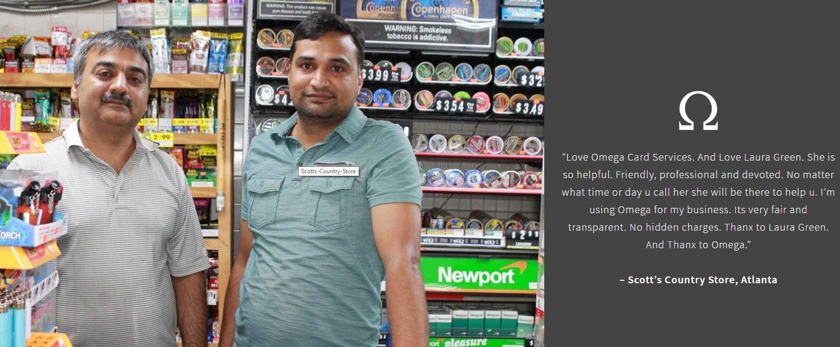 Scott's County Store merchant image with adjacent testimonial panel