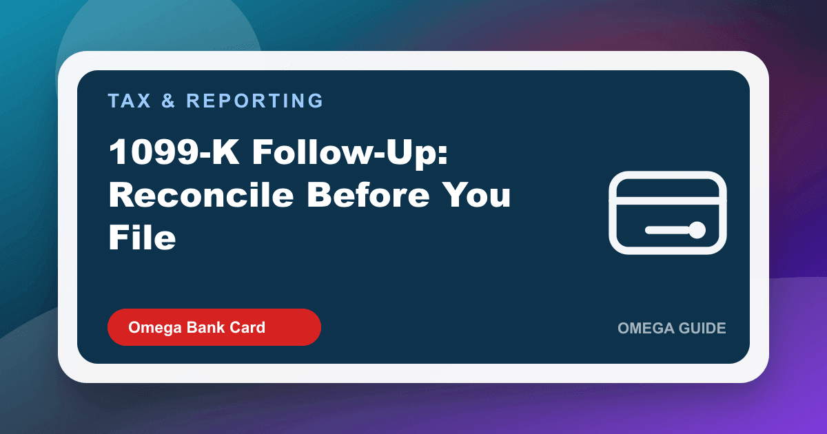 Owner reconciling a 1099-K to monthly merchant statements and POS reports before giving the packet to a CPA