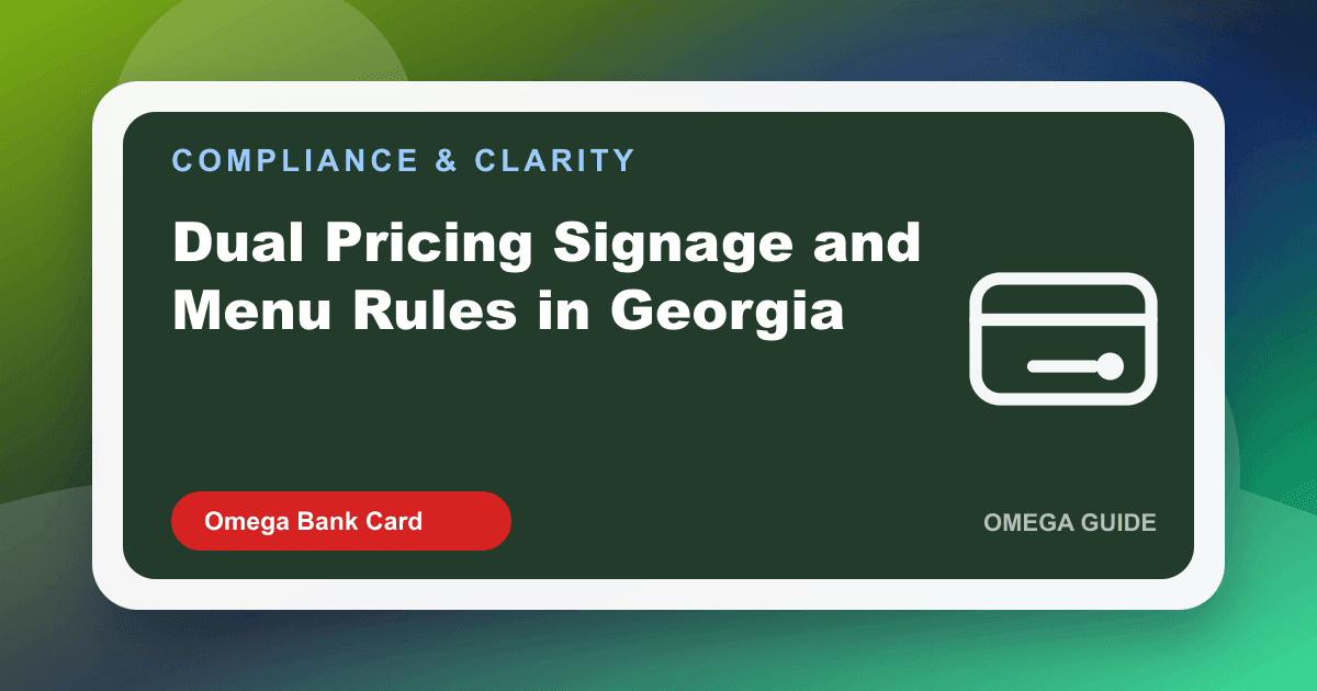 Georgia restaurant menu and window sign showing cash price and credit card price for dual pricing compliance