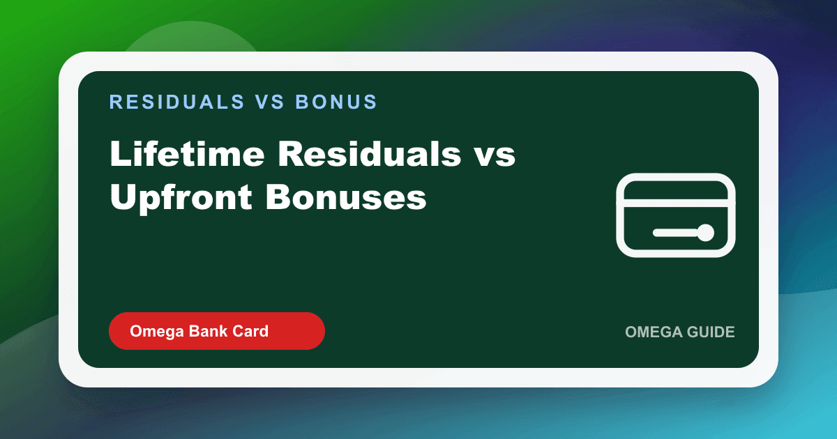 Agent comparing a one-time bonus check to a monthly residual report on active merchant accounts