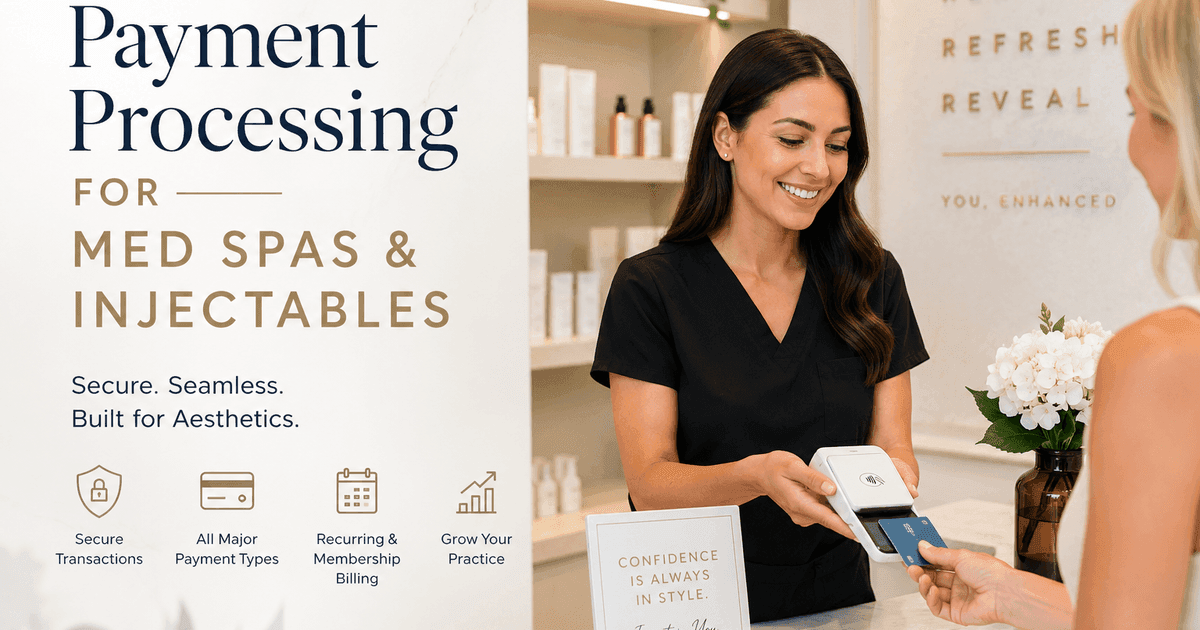 Med spa injectables checkout payment terminal aesthetics clinic credit card processing Georgia