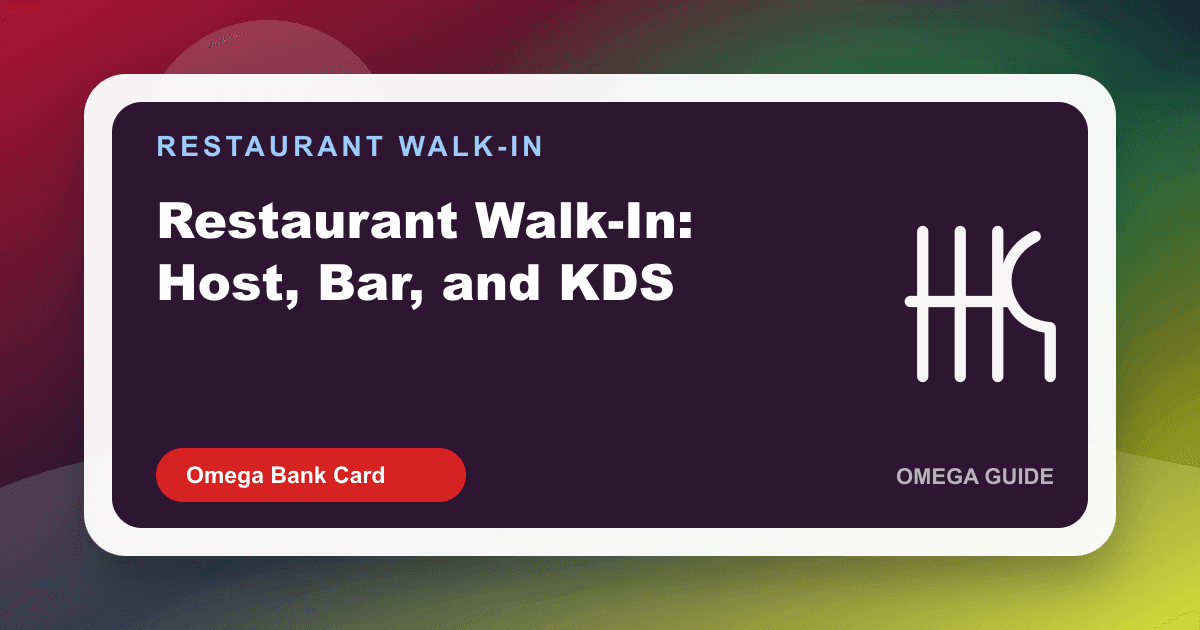 Merchant services agent walking a restaurant from host stand to bar well to kitchen display tickets
