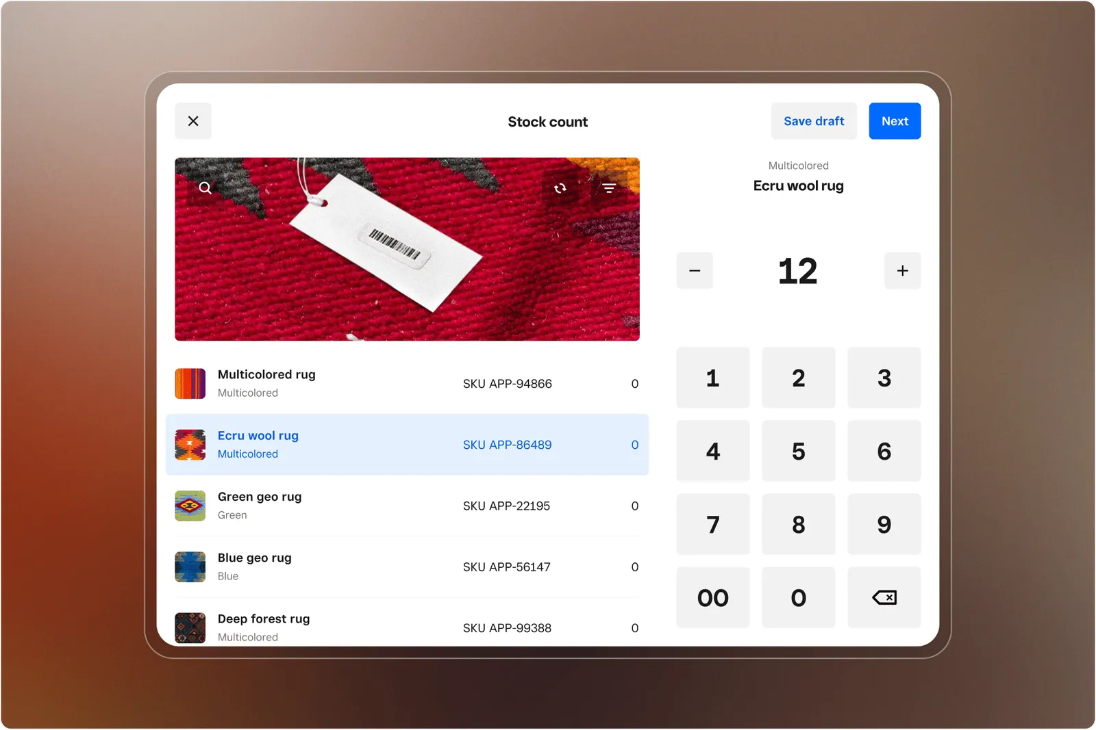 Square for Retail inventory dashboard on desktop