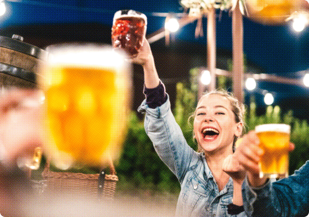 Happy guests at a bar