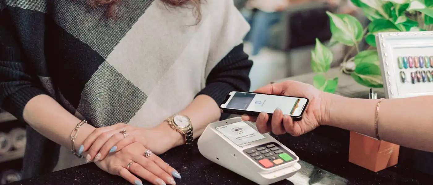 Busy quick-service counter line during payment