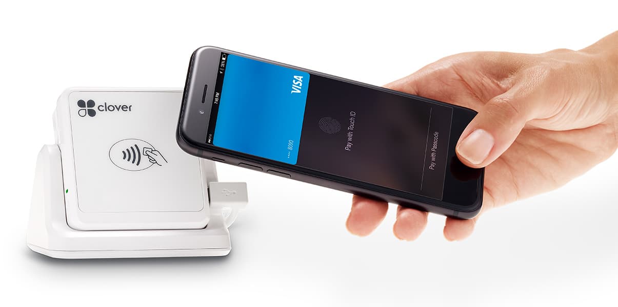 Clover Go closeup showing contactless card-reader operation