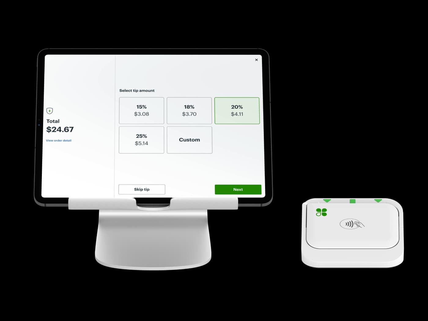 Clover Go paired with tablet checkout flow