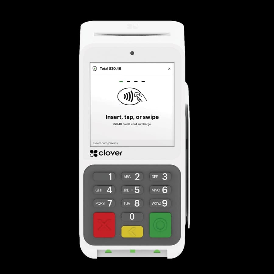 Clover Compact terminal with keypad, screen, and receipt printer