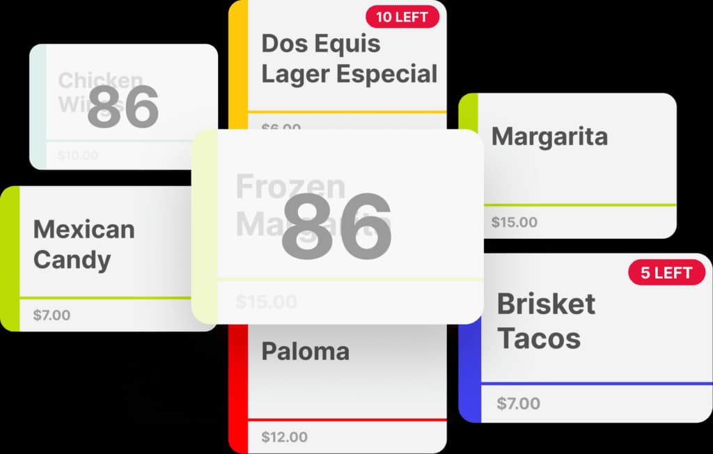Union inventory management with live 86 countdown on menu items